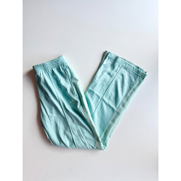 ADIDAS Y2K Turquoise Nylon Side Stripe Bootcut Track Pants, Size L - Picture 1 of 13